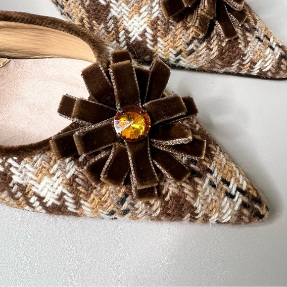 ISAAC by Isaac Mizrahi Brown Tweed Mules 8 NWOB - Picture 8 of 9
